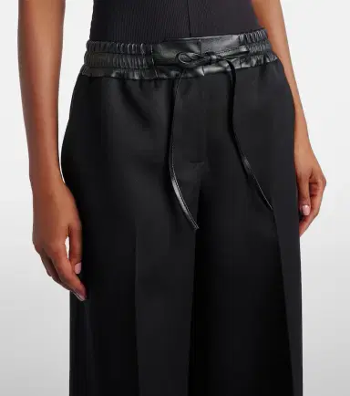 Alaïa Alaïa Leather-trimmed virgin wool wide-leg pants | Thumbnail 3 Alaïa Alaïa Leather-trimmed virgin wool wide-leg pants | Thumbnail 3