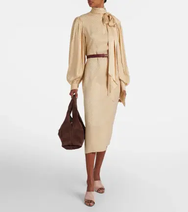 Gucci GG draped striped silk jacquard midi dress | Thumbnail 7 Gucci GG draped striped silk jacquard midi dress | Thumbnail 7