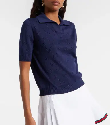 Gucci GG pointelle silk and cotton polo shirt | Thumbnail 3 Gucci GG pointelle silk and cotton polo shirt | Thumbnail 3