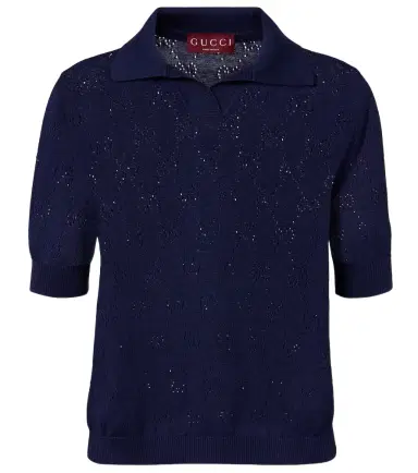 Gucci GG pointelle silk and cotton polo shirt | Thumbnail 1 Gucci GG pointelle silk and cotton polo shirt | Thumbnail 1