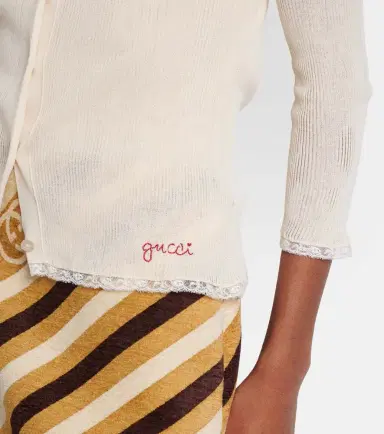 Gucci Lace-trimmed ribbed-knit cotton cardigan | Thumbnail 3 Gucci Lace-trimmed ribbed-knit cotton cardigan | Thumbnail 3