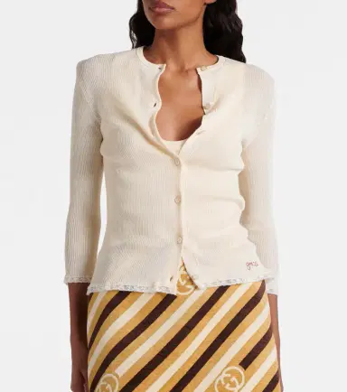 Gucci Lace-trimmed ribbed-knit cotton cardigan | Thumbnail 4 Gucci Lace-trimmed ribbed-knit cotton cardigan | Thumbnail 4