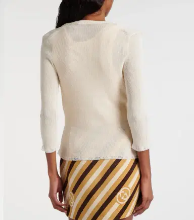Gucci Lace-trimmed ribbed-knit cotton cardigan | Thumbnail 6 Gucci Lace-trimmed ribbed-knit cotton cardigan | Thumbnail 6