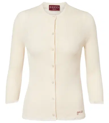 Gucci Lace-trimmed ribbed-knit cotton cardigan | Thumbnail 1 Gucci Lace-trimmed ribbed-knit cotton cardigan | Thumbnail 1