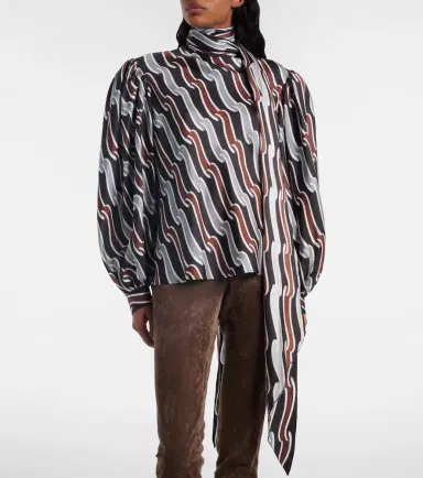 Gucci Printed tie-neck silk twill blouse | Thumbnail 2 Gucci Printed tie-neck silk twill blouse | Thumbnail 2