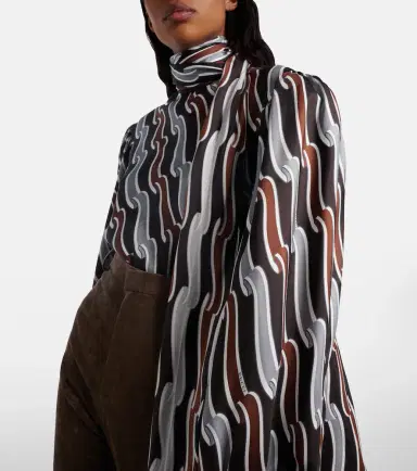 Gucci Printed tie-neck silk twill blouse | Thumbnail 5 Gucci Printed tie-neck silk twill blouse | Thumbnail 5