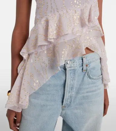 Jacques Wei Printed ruffled asymmetric silk-blend top | Thumbnail 6 Jacques Wei Printed ruffled asymmetric silk-blend top | Thumbnail 6