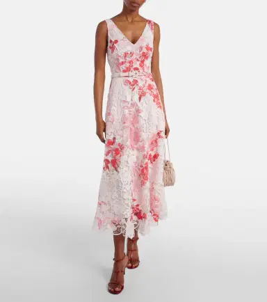 Monique Lhuillier Belted floral midi dress | Thumbnail 2 Monique Lhuillier Belted floral midi dress | Thumbnail 2