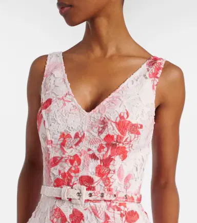 Monique Lhuillier Belted floral midi dress | Thumbnail 4 Monique Lhuillier Belted floral midi dress | Thumbnail 4