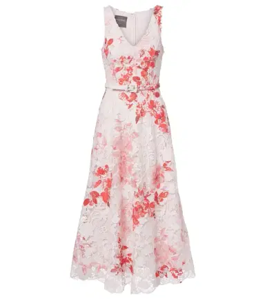 Monique Lhuillier Belted floral midi dress | Thumbnail 1 Monique Lhuillier Belted floral midi dress | Thumbnail 1