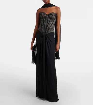 Monique Lhuillier Scarf-detail draped lace gown | Thumbnail 2 Monique Lhuillier Scarf-detail draped lace gown | Thumbnail 2