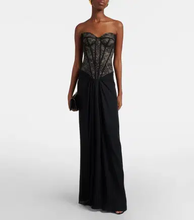 Monique Lhuillier Scarf-detail draped lace gown | Thumbnail 3 Monique Lhuillier Scarf-detail draped lace gown | Thumbnail 3