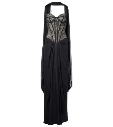 Monique Lhuillier Scarf-detail draped lace gown | Thumbnail 1 Monique Lhuillier Scarf-detail draped lace gown | Thumbnail 1
