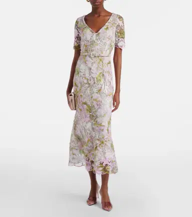 Monique Lhuillier Belted lace midi dress | Thumbnail 5 Monique Lhuillier Belted lace midi dress | Thumbnail 5