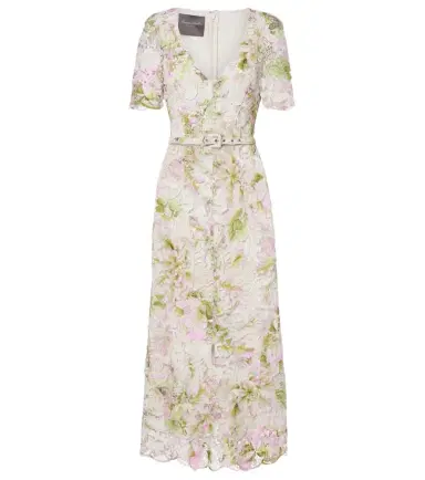 Monique Lhuillier Belted lace midi dress | Thumbnail 1 Monique Lhuillier Belted lace midi dress | Thumbnail 1