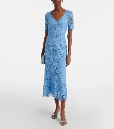 Monique Lhuillier Belted lace midi dress | Thumbnail 4 Monique Lhuillier Belted lace midi dress | Thumbnail 4
