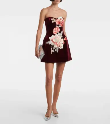 Leo Lin Rosario floral-appliqué velvet minidress | Thumbnail 2 Leo Lin Rosario floral-appliqué velvet minidress | Thumbnail 2