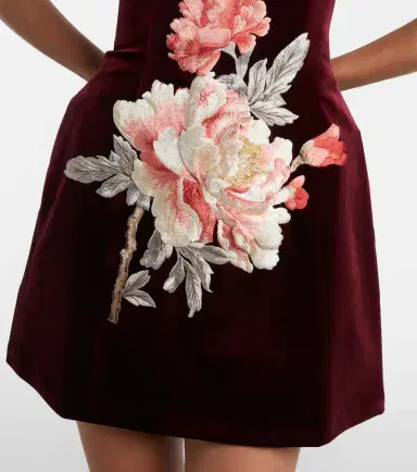 Leo Lin Rosario floral-appliqué velvet minidress | Thumbnail 4 Leo Lin Rosario floral-appliqué velvet minidress | Thumbnail 4