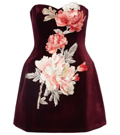 Leo Lin Rosario floral-appliqué velvet minidress | Thumbnail 1 Leo Lin Rosario floral-appliqué velvet minidress | Thumbnail 1