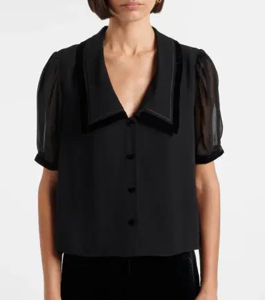 Frame Sailor velvet-trimmed silk blouse | Thumbnail 2 Frame Sailor velvet-trimmed silk blouse | Thumbnail 2
