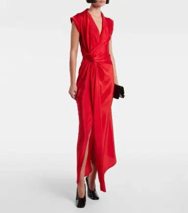 Victoria Beckham Gathered silk-trimmed jersey maxi dress | Thumbnail 2 Victoria Beckham Gathered silk-trimmed jersey maxi dress | Thumbnail 2