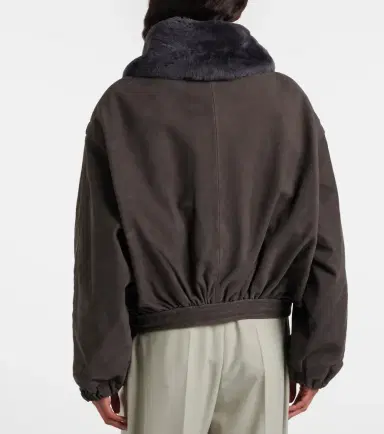 Victoria Beckham Shearling-trimmed suede blouson jacket | Thumbnail 4 Victoria Beckham Shearling-trimmed suede blouson jacket | Thumbnail 4