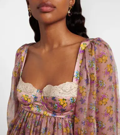 Dolce & Gabbana Floral lace-trimmed silk and cotton-blend chiffon minidress | Thumbnail 5 Dolce & Gabbana Floral lace-trimmed silk and cotton-blend chiffon minidress | Thumbnail 5