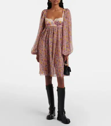 Dolce & Gabbana Floral lace-trimmed silk and cotton-blend chiffon minidress | Thumbnail 6 Dolce & Gabbana Floral lace-trimmed silk and cotton-blend chiffon minidress | Thumbnail 6