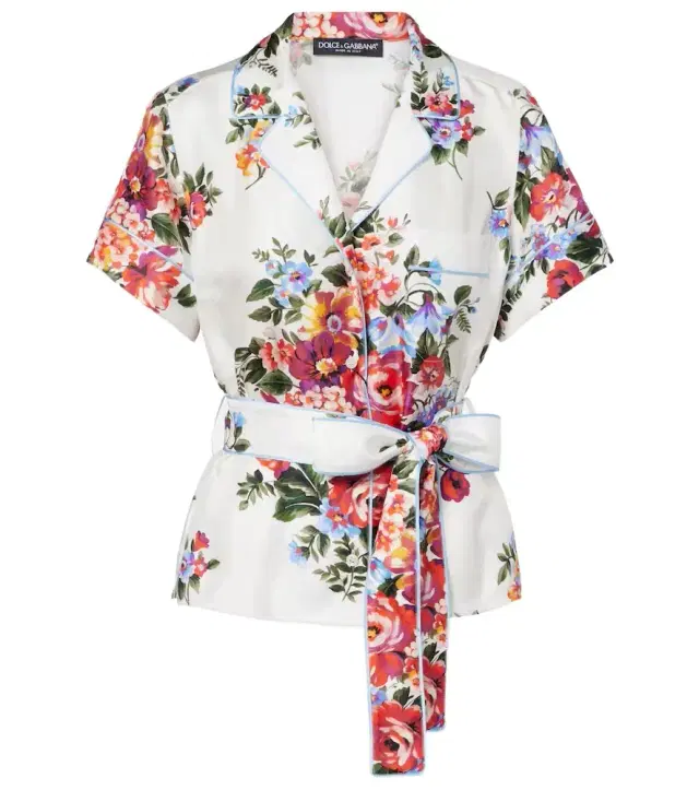 Floral silk twill wrap top Floral silk twill wrap top