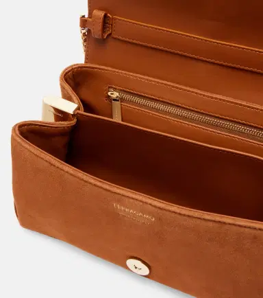 Ferragamo Flap Small suede shoulder bag | Thumbnail 3 Ferragamo Flap Small suede shoulder bag | Thumbnail 3