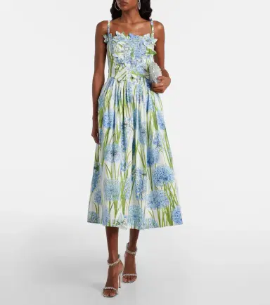 Oscar de la Renta Allium floral cotton-blend midi dress | Thumbnail 3 Oscar de la Renta Allium floral cotton-blend midi dress | Thumbnail 3