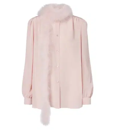 Valentino Feather-trimmed silk shirt | Thumbnail 1 Valentino Feather-trimmed silk shirt | Thumbnail 1