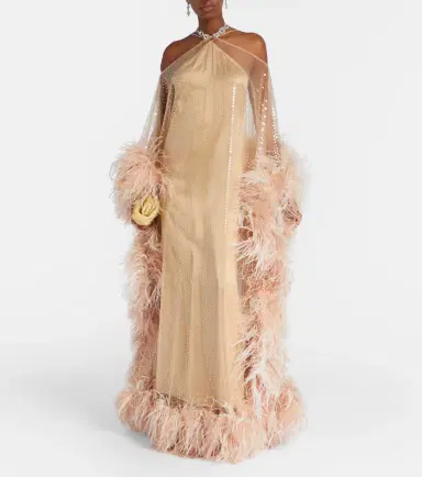 Taller Marmo Sza Sza Disco feather-trimmed kaftan | Thumbnail 3 Taller Marmo Sza Sza Disco feather-trimmed kaftan | Thumbnail 3