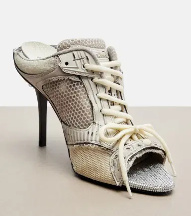 Balenciaga Stapler distressed leather-trimmed mules | Thumbnail 3 Balenciaga Stapler distressed leather-trimmed mules | Thumbnail 3