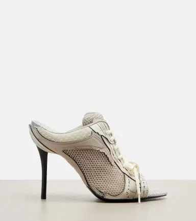 Balenciaga Stapler distressed leather-trimmed mules | Thumbnail 4 Balenciaga Stapler distressed leather-trimmed mules | Thumbnail 4