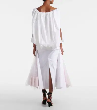 Jacquemus Mireio tulle-trimmed cotton poplin midi skirt | Thumbnail 4 Jacquemus Mireio tulle-trimmed cotton poplin midi skirt | Thumbnail 4