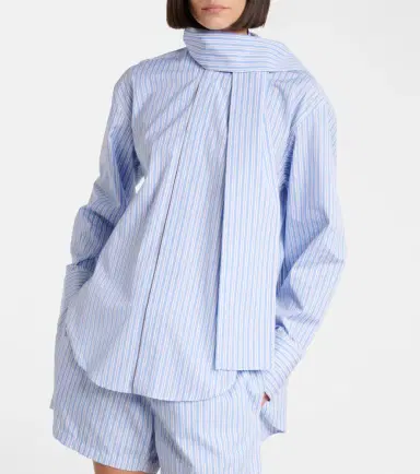 Plan C Scarf-detail striped cotton shirt | Thumbnail 5 Plan C Scarf-detail striped cotton shirt | Thumbnail 5