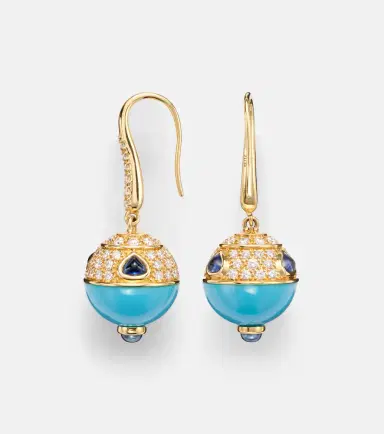 Marina B 18kt gold earrings with turquoise, sapphire, and diamonds | Thumbnail 4 Marina B 18kt gold earrings with turquoise, sapphire, and diamonds | Thumbnail 4
