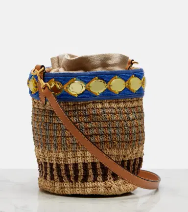 Valentino Garavani VLogo Small embellished raffia-effect bucket bag | Thumbnail 2 Valentino Garavani VLogo Small embellished raffia-effect bucket bag | Thumbnail 2
