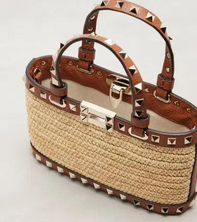 Valentino Garavani Rockstud Mini raffia tote bag | Thumbnail 2 Valentino Garavani Rockstud Mini raffia tote bag | Thumbnail 2