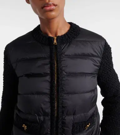 Moncler Down-paneled bouclé-trimmed zip-up cardigan | Thumbnail 4 Moncler Down-paneled bouclé-trimmed zip-up cardigan | Thumbnail 4
