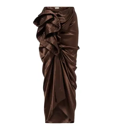 Dries Van Noten Draped silk-blend satin midi skirt | Thumbnail 1 Dries Van Noten Draped silk-blend satin midi skirt | Thumbnail 1
