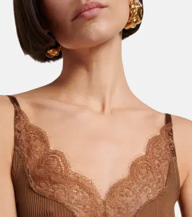 Saint Laurent Lace-trimmed ribbed-knit silk tank top | Thumbnail 2 Saint Laurent Lace-trimmed ribbed-knit silk tank top | Thumbnail 2