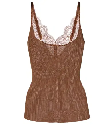 Saint Laurent Lace-trimmed ribbed-knit silk tank top | Thumbnail 1 Saint Laurent Lace-trimmed ribbed-knit silk tank top | Thumbnail 1