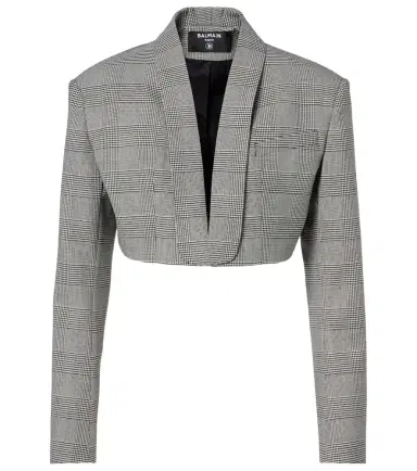 Balmain Houndstooth cropped wool-blend blazer | Thumbnail 1 Balmain Houndstooth cropped wool-blend blazer | Thumbnail 1
