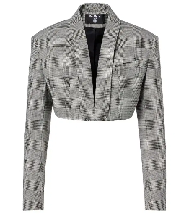 Houndstooth cropped wool-blend blazer Houndstooth cropped wool-blend blazer