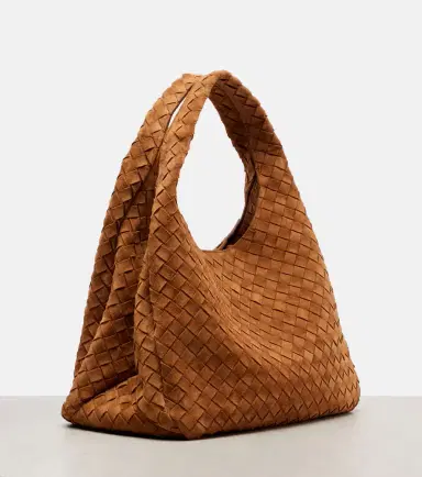 Bottega Veneta Campana Intrecciato Large suede shoulder bag | Thumbnail 3 Bottega Veneta Campana Intrecciato Large suede shoulder bag | Thumbnail 3