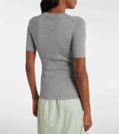 Prada Logo ribbed-trim silk T-shirt | Thumbnail 4 Prada Logo ribbed-trim silk T-shirt | Thumbnail 4