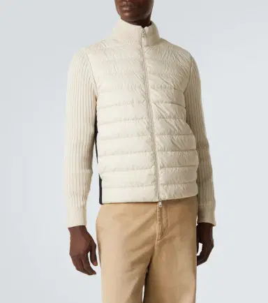 Moncler Down-paneled wool-trimmed zip-up cardigan | Thumbnail 2 Moncler Down-paneled wool-trimmed zip-up cardigan | Thumbnail 2