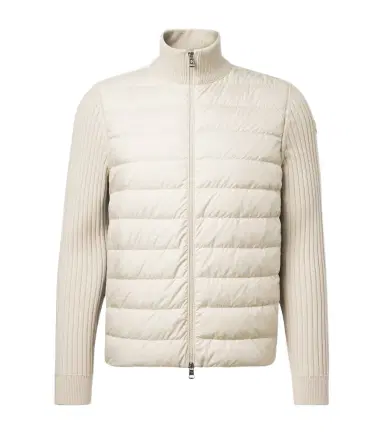 Moncler Down-paneled wool-trimmed zip-up cardigan | Thumbnail 1 Moncler Down-paneled wool-trimmed zip-up cardigan | Thumbnail 1